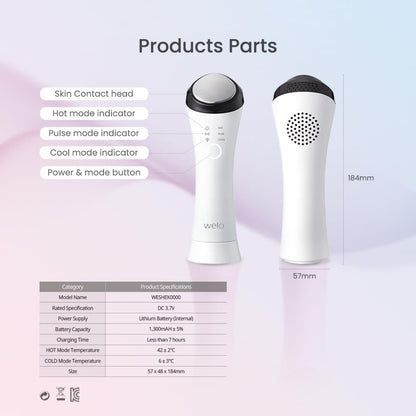 Depuffing Wand, Hot & Cool Face Massager with Thermal Cryo Vibration Welo 3-in-1 facial massager with 42°C heat, 6°C cooling and pulse vibration for depuffing, pore care and daily skincare