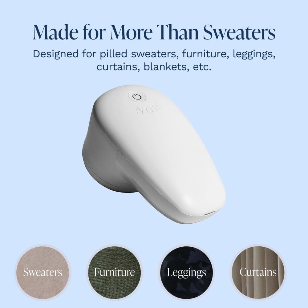 NORI Trim Fabric Shaver | Rechargeable Wireless Lint Remover for Clothes & Furniture with 6 Precision Blades