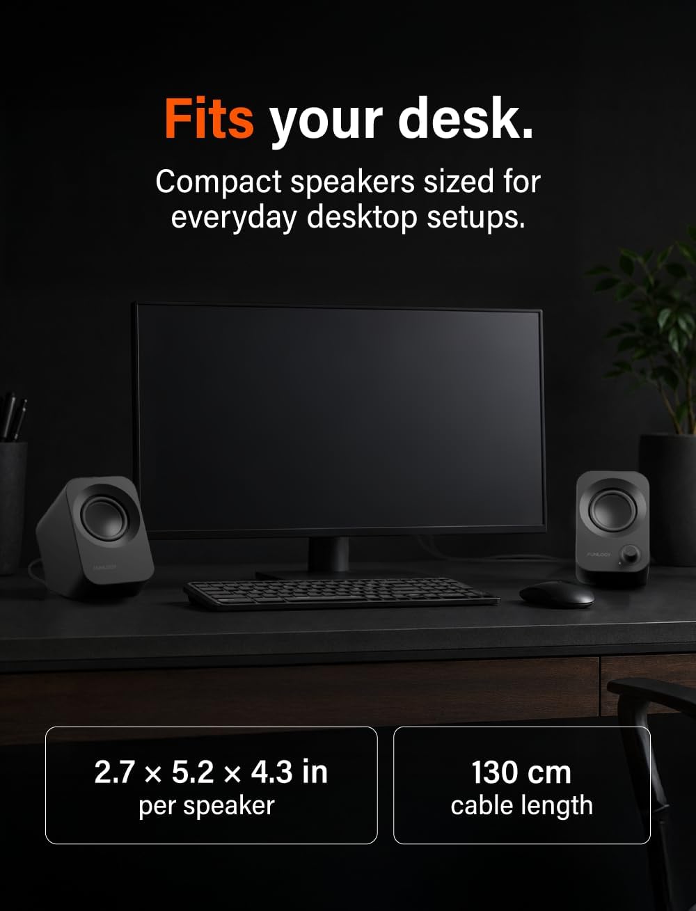 FUNLOGY Speaker Plus - 14W Stereo PC Speakers, Dual Amplifiers & DSP Tuned, USB-C Powered, 3.5mm AUX, Compact Desktop Speakers with 30° Tilt, for PC, Laptop, Monitor & Gaming,Black