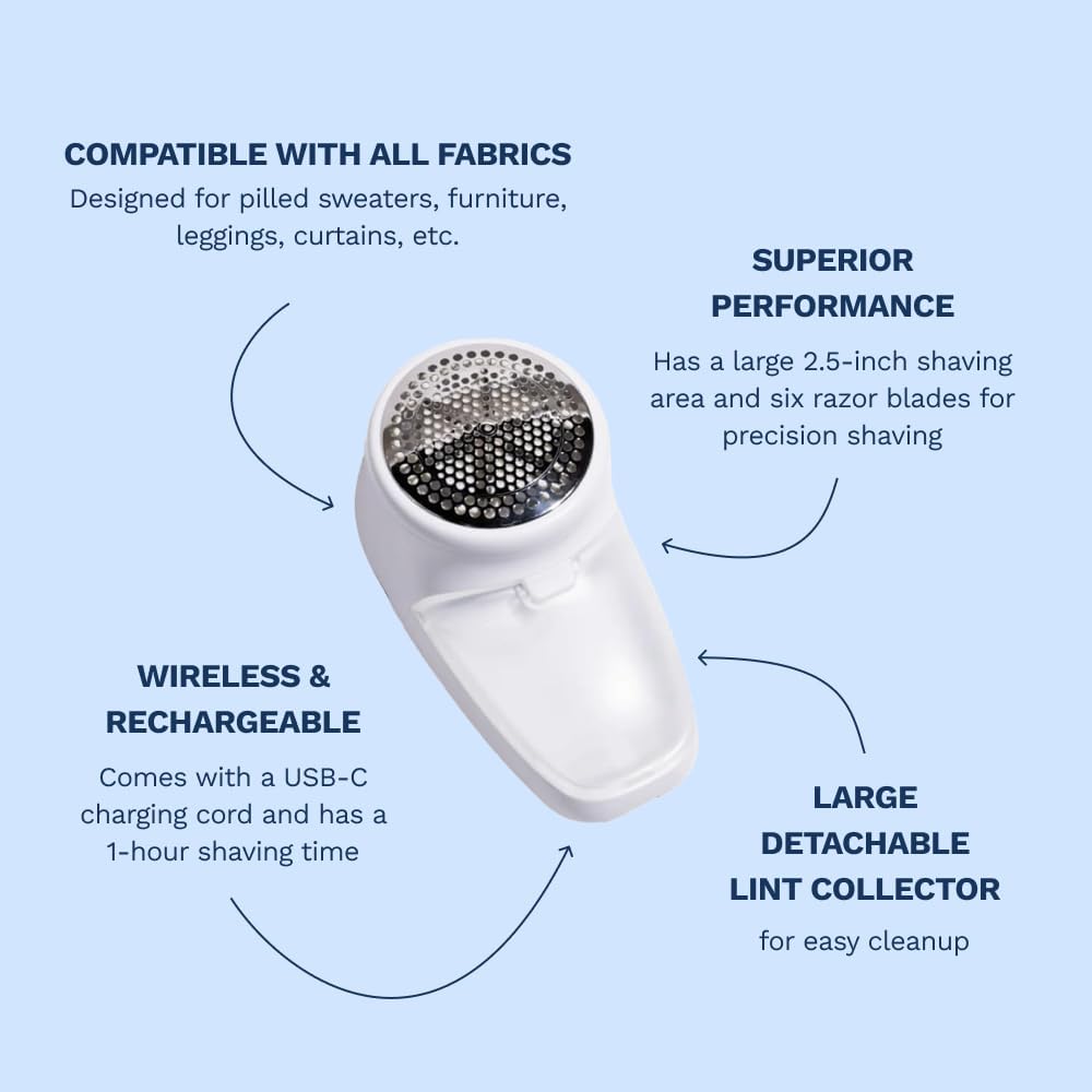 NORI Trim Fabric Shaver | Rechargeable Wireless Lint Remover for Clothes & Furniture with 6 Precision Blades
