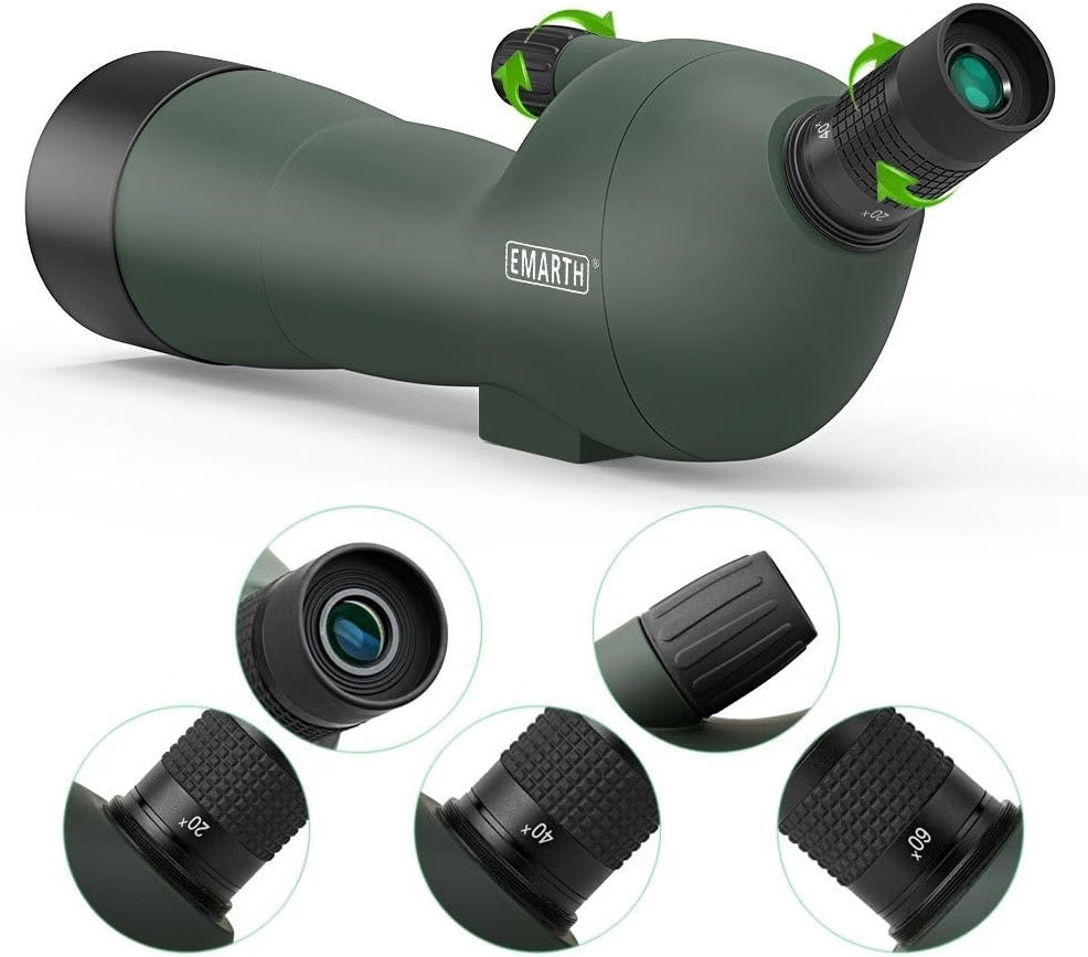 Emarth 20-60x60 Angled Spotting Scope with 14-Inch Tripod, BAK-4 Prism, Waterproof Fogproof Design, Carrying Case & Phone Adapter for Birding, Hunting & Outdoor Observation