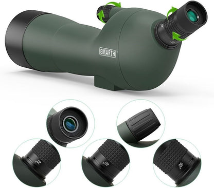 Emarth 20-60x60 Angled Spotting Scope with 14-Inch Tripod, BAK-4 Prism, Waterproof Fogproof Design, Carrying Case & Phone Adapter for Birding, Hunting & Outdoor Observation