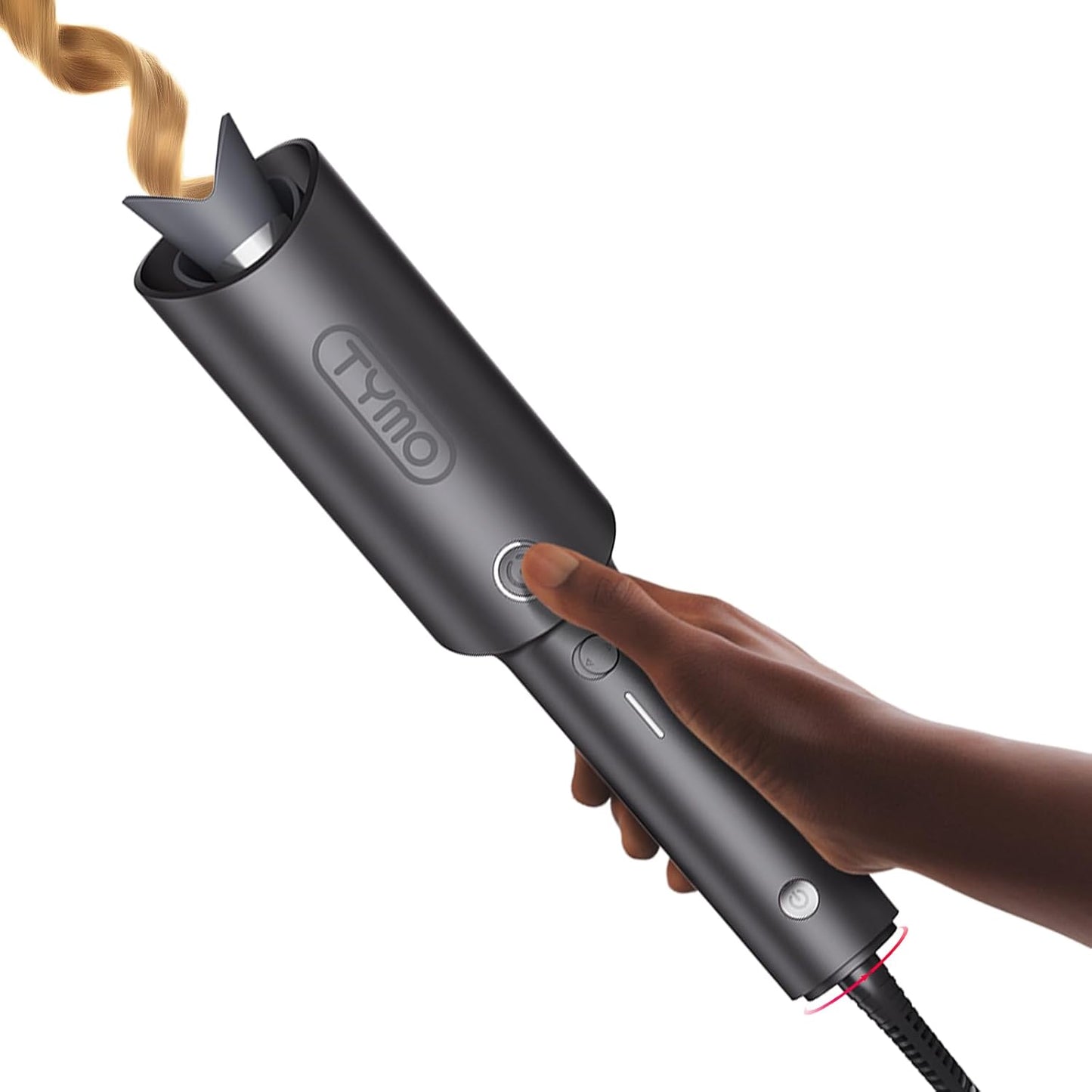 TYMO Automatic Rotating Curling Iron, TYMO CURLPRO Beach Waves Hair Curler 500 Million Ionic Curling Wand, Dual Voltage, Portable Lightweight for Travel, Ceramic Coating, 1 Inch, Pink