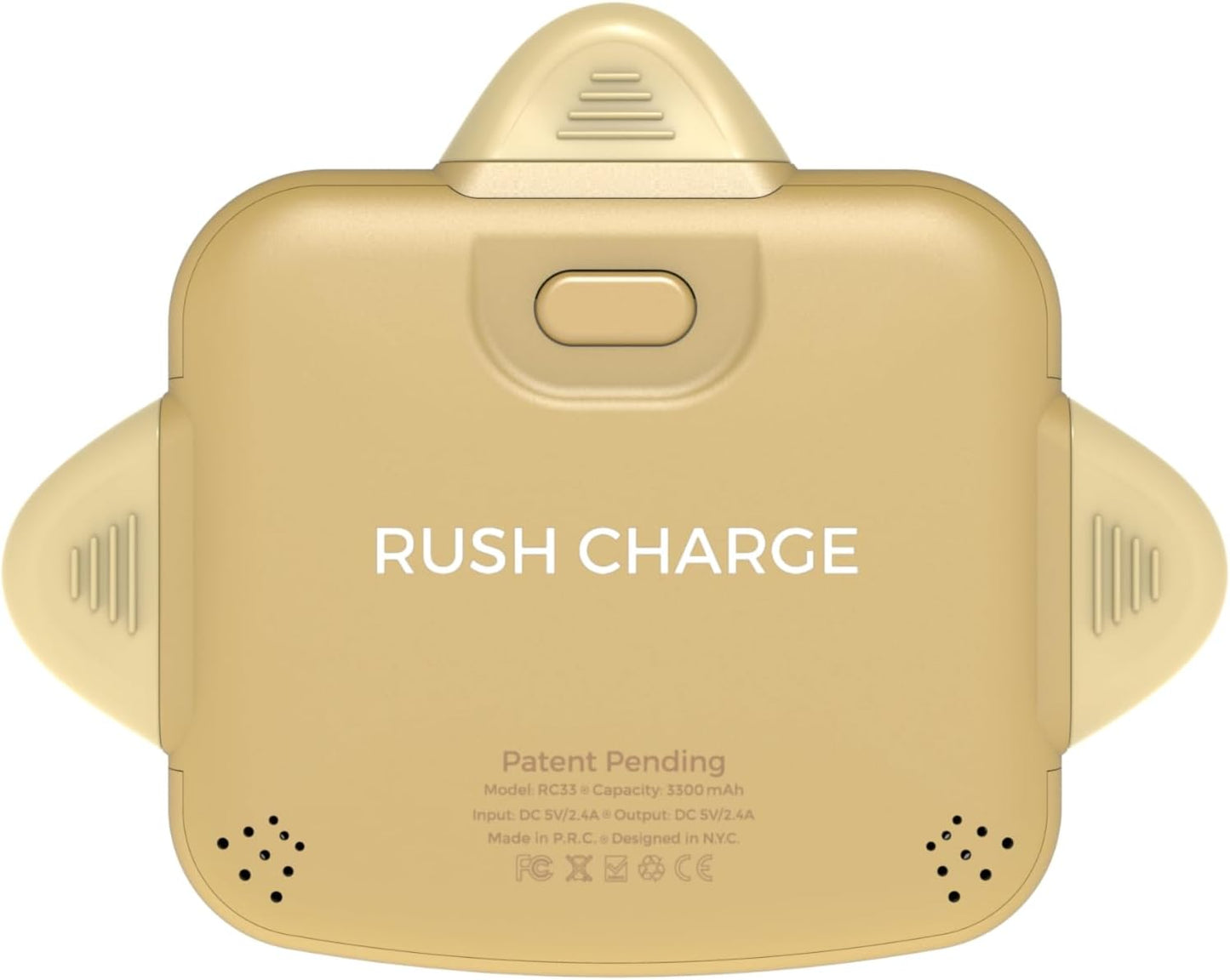 Rush Charge Universe Mini Power Bank Portable Charger Lightning USB-C Gold 3300mah, 2.4A, 3 in 1 Portable Charger Fast Charging Lightning, Type C, Micro-USB Pre-Charged Pass Through Charges 3 Devices