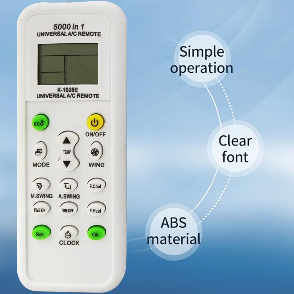 HyperionFlo Essentials Universal AC Remote Control, 5000-in-1 Multi-Brand Compatible K-1028E Model with LCD Display