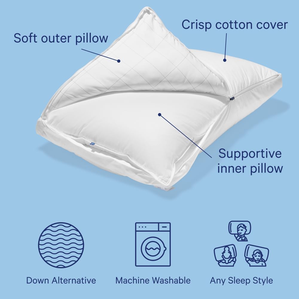 Casper Sleep Original Pillow – King Down-Alternative Bed Pillow Supports Side, Back & Stomach Sleepers, Neck Pain Relief, Machine Washable, Breathable Cotton Cover