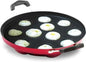 HyperionFlo Essentials 12-Cavity Appam Maker Paniyaram Pan with Lid, Non-Stick Aluminum, 23 cm, 1 L Capacity, Red