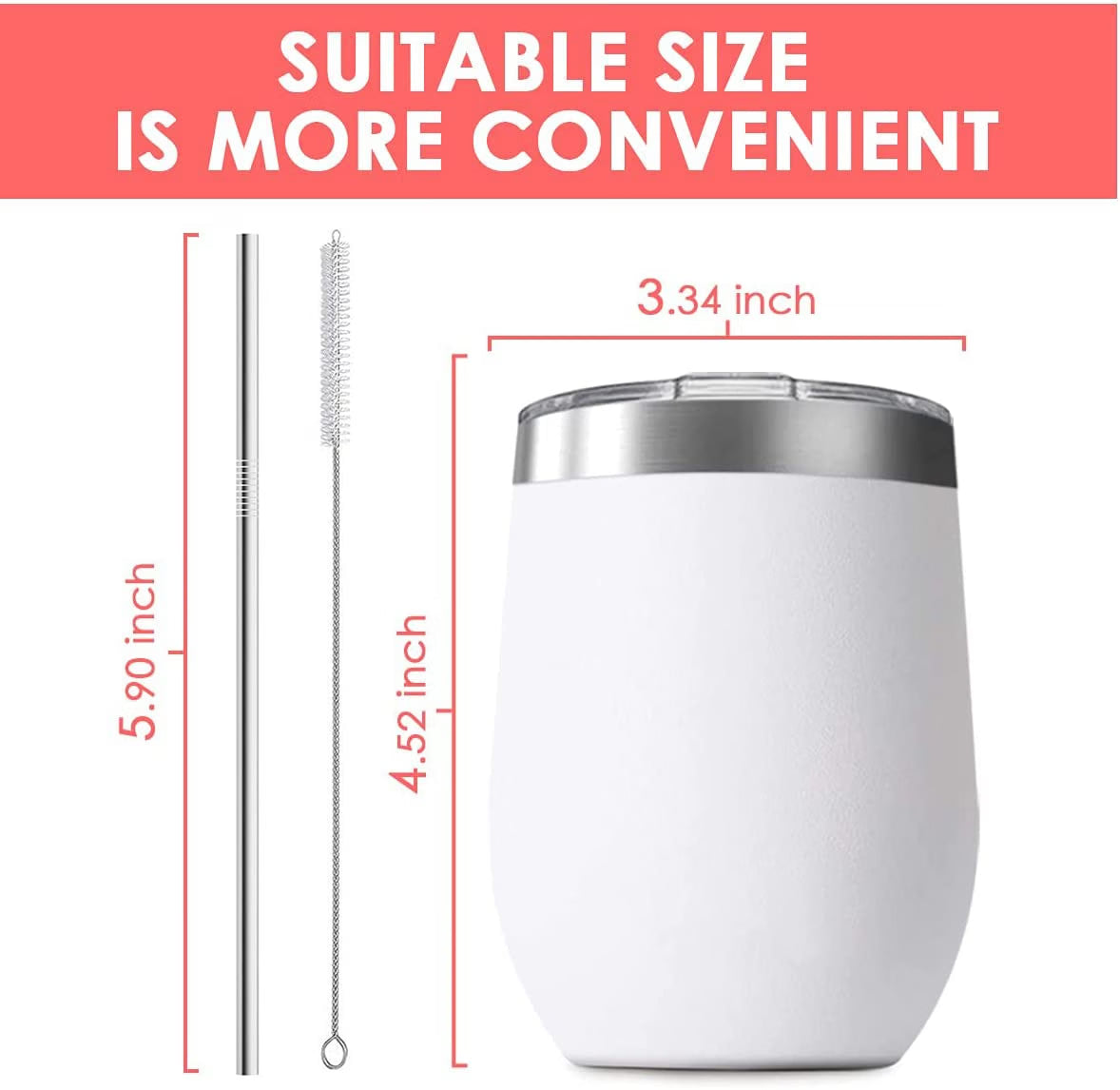 Deitybless 12 oz Stainless Steel Wine Tumblers, 6-Pack with Lids, Vacuum Insulated Travel Cups with Straws & Cleaning Brushes, Assorted Colors