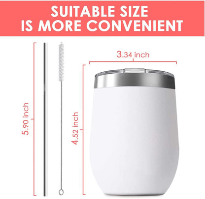 Deitybless 12 oz Stainless Steel Wine Tumblers, 6-Pack with Lids, Vacuum Insulated Travel Cups with Straws & Cleaning Brushes, Assorted Colors