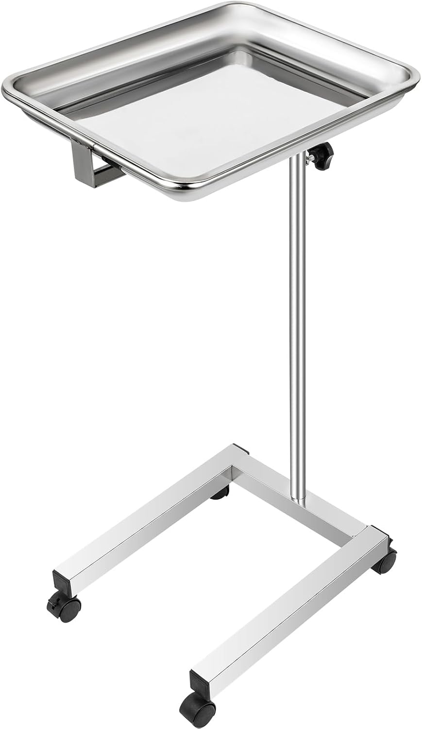VEVOR Mayo Stand 18 x 14 inch Medical Tray, Height Adjustable 32-51 inch, Stainless Steel Lab Cart with Removable Tray & 4 Swivel Wheels, Metal Instrument Procedure Tray for Home Equipment, Dental