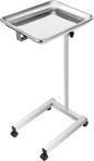 VEVOR Mayo Stand 18 x 14 inch Medical Tray, Height Adjustable 32-51 inch, Stainless Steel Lab Cart with Removable Tray & 4 Swivel Wheels, Metal Instrument Procedure Tray for Home Equipment, Dental