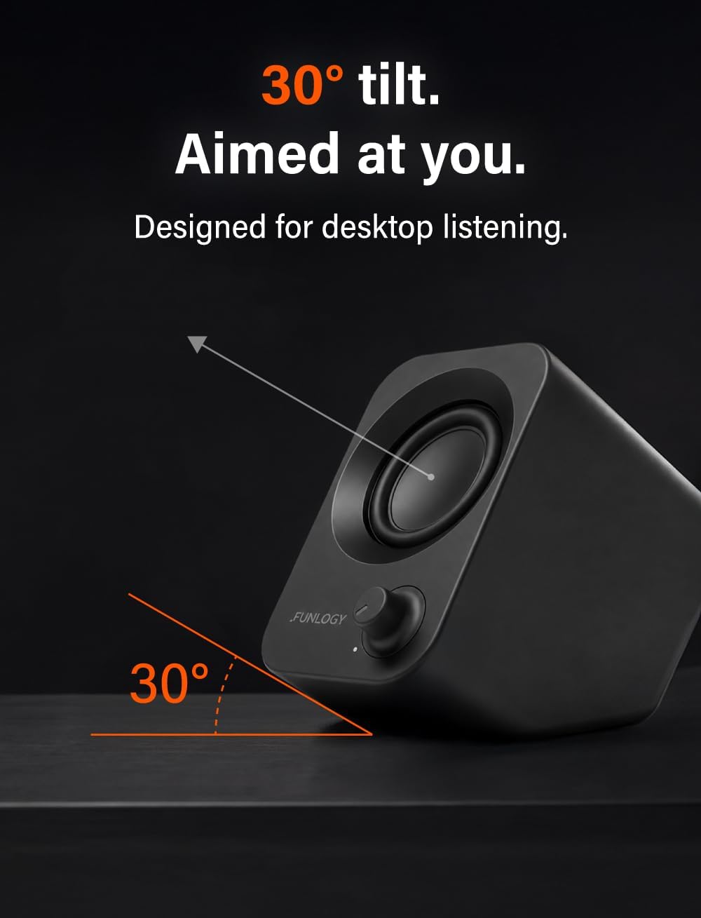 FUNLOGY Speaker Plus - 14W Stereo PC Speakers, Dual Amplifiers & DSP Tuned, USB-C Powered, 3.5mm AUX, Compact Desktop Speakers with 30° Tilt, for PC, Laptop, Monitor & Gaming,Black