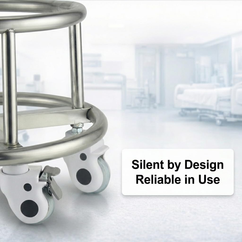 Stainless Steel Kick Bucket with Rolling Stand - Large 18 Quart Capacity, Removable Bason, Quiet Casters, Durable Frame - Ideal for Medical, Surgical, and Cleaning Use