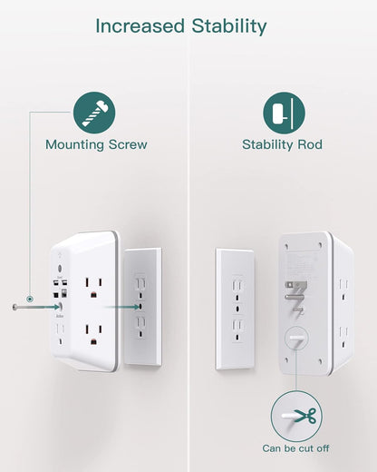 Addtam Surge Protector, 5 Outlet Extender with Night Light and 4 USB Ports