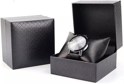 RJ Displays 6-Piece Watch & Jewelry Gift Box Set, Faux Leather Watch Bracelet Bangle Cuff Anklet Display Boxes with Pillow Cushion, Snap Closure, Black
