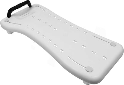 Pepe Mobility Bath Board with Handle for Adults, Bathtub Transfer Bench Fits Most Tubs, 4 Adjustable Non-Slip Legs, Drainage Holes, Helps Sitting and Standing Safely, Model 2, White Plastic