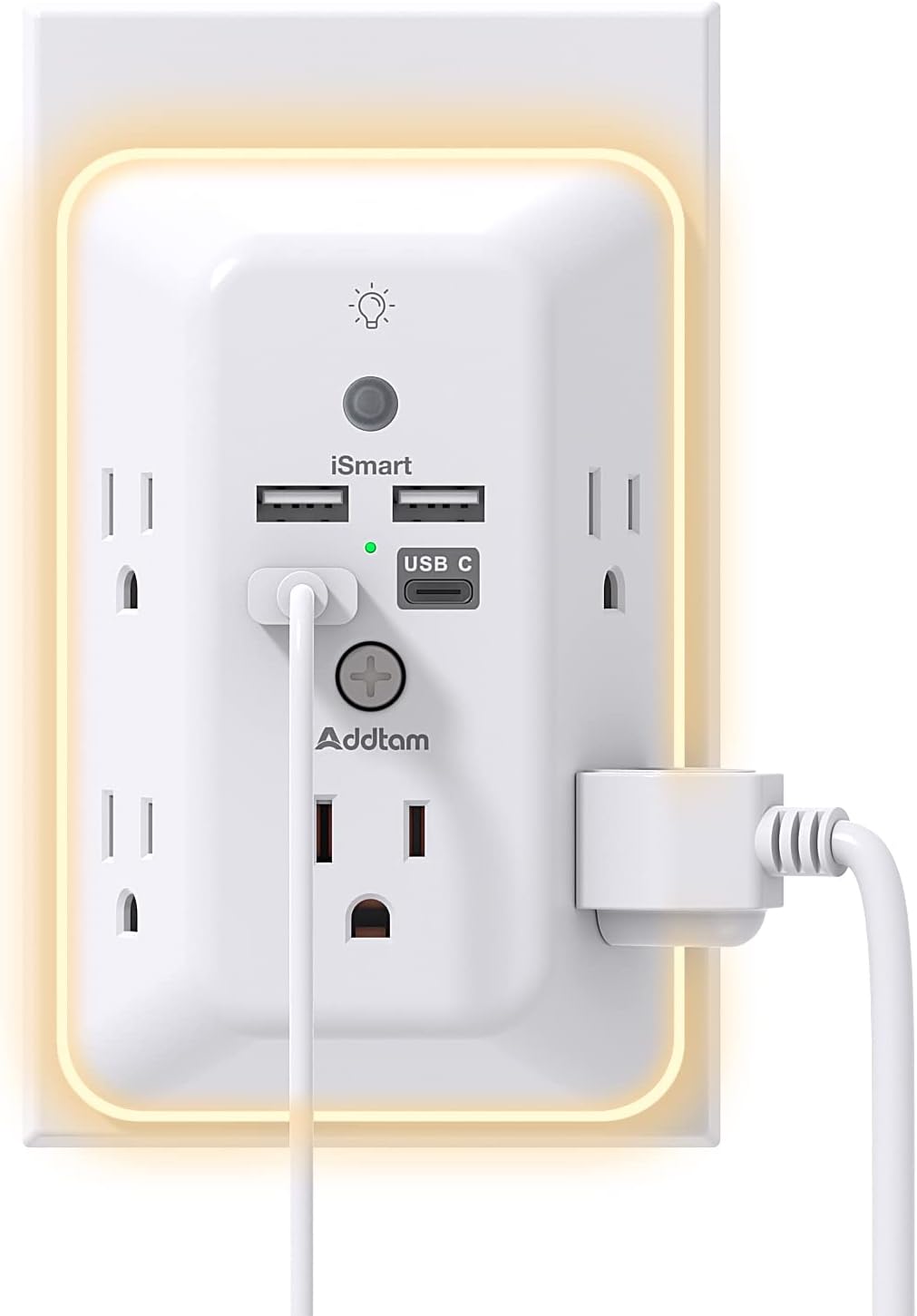 Addtam Surge Protector, 5 Outlet Extender with Night Light and 4 USB Ports