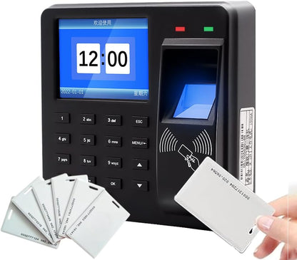 Access Control Time Attendance Machine Fingerprint Recognition/Password/Card Time Clock Employee Check-in Recorder with 10PCS Thick Card