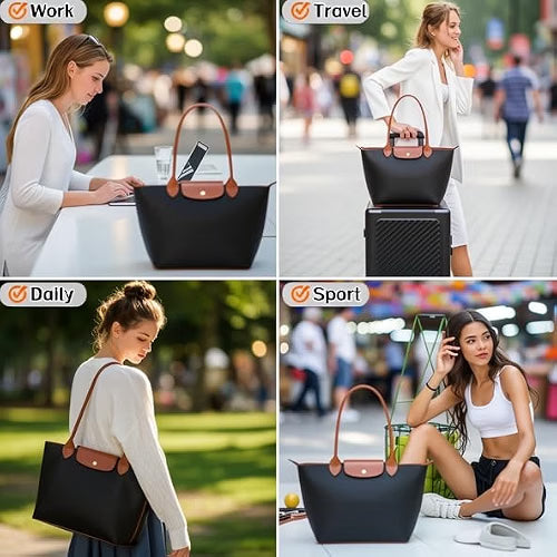 HyperionFlo Essentials Women's Nylon Tote Bag, Large Capacity Waterproof Shoulder Bags, Spacious Handbag with Metal Zipper & Compartments