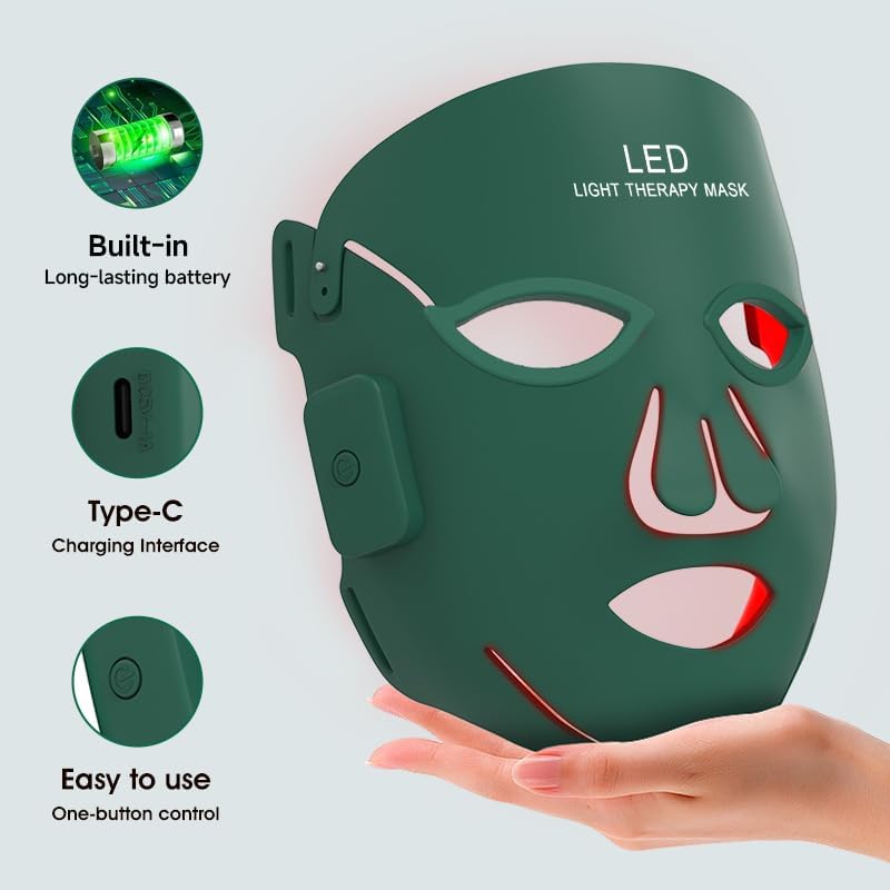 MEGELIN Wireless LED Light Therapy Mask with 4 Targeted Light - FDA Cleared 4D Contoured Full Forehead & Chin Coverage, Wireless One-Touch Control Hands-Free Facial Mask, Gift for Women/Wife/Mom