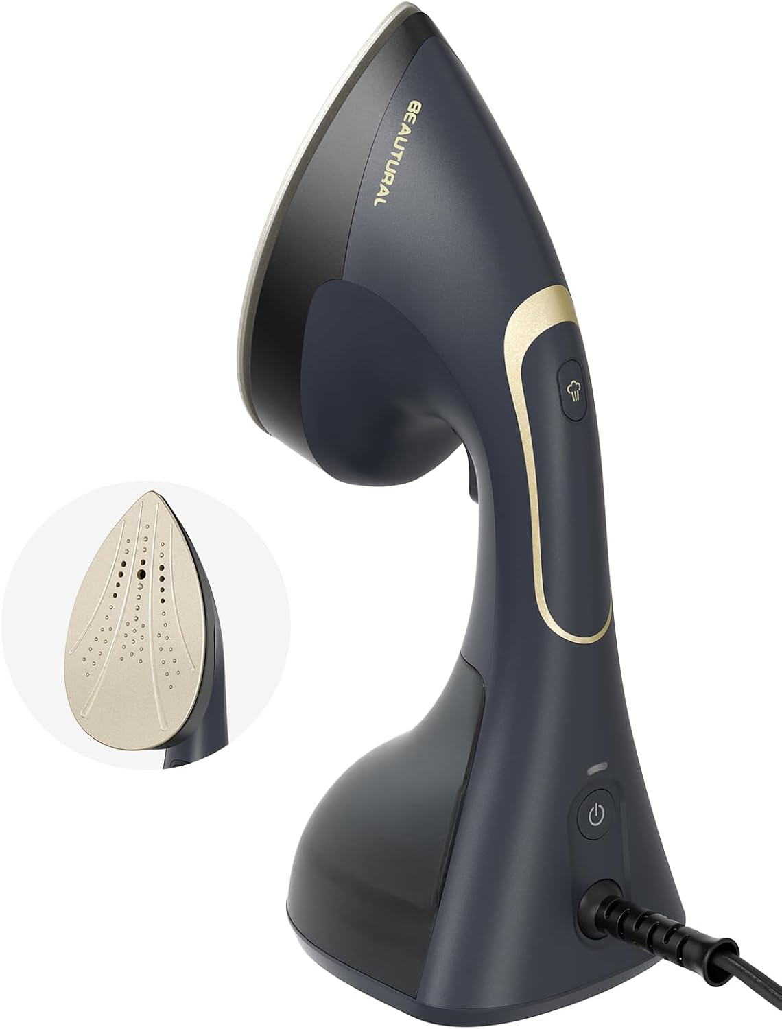 BEAUTURAL 2-in-1 Handheld Steamer & Iron for Clothes – 1200W Burst Steam Wrinkle Remover, Navy
