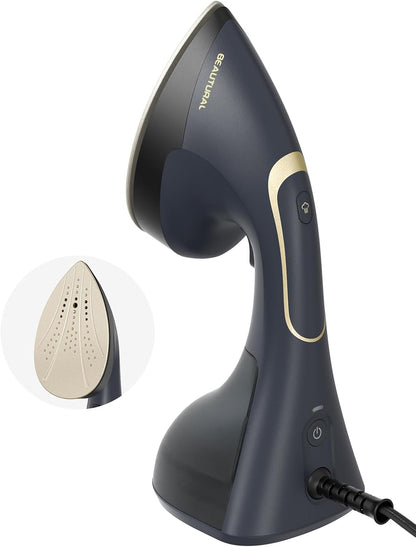 BEAUTURAL 2-in-1 Handheld Steamer & Iron for Clothes – 1200W Burst Steam Wrinkle Remover, Navy