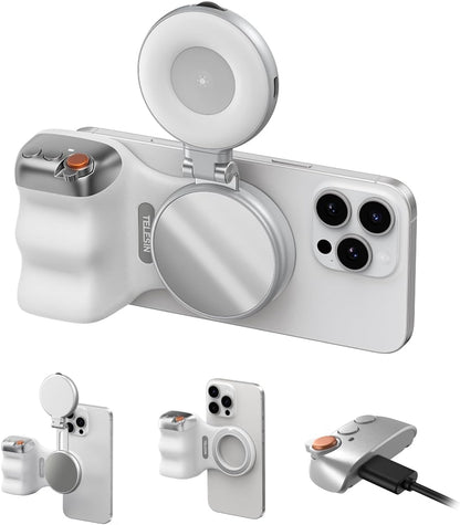 TELESIN Magnetic Phone Camera Grip & C03 Magnetic Selfie Light Creator Kit | Fun Shot Wireless Shutter Grip, 360° Rotatable LED Selfie Light with Mirror, iPhone & Android Compatible