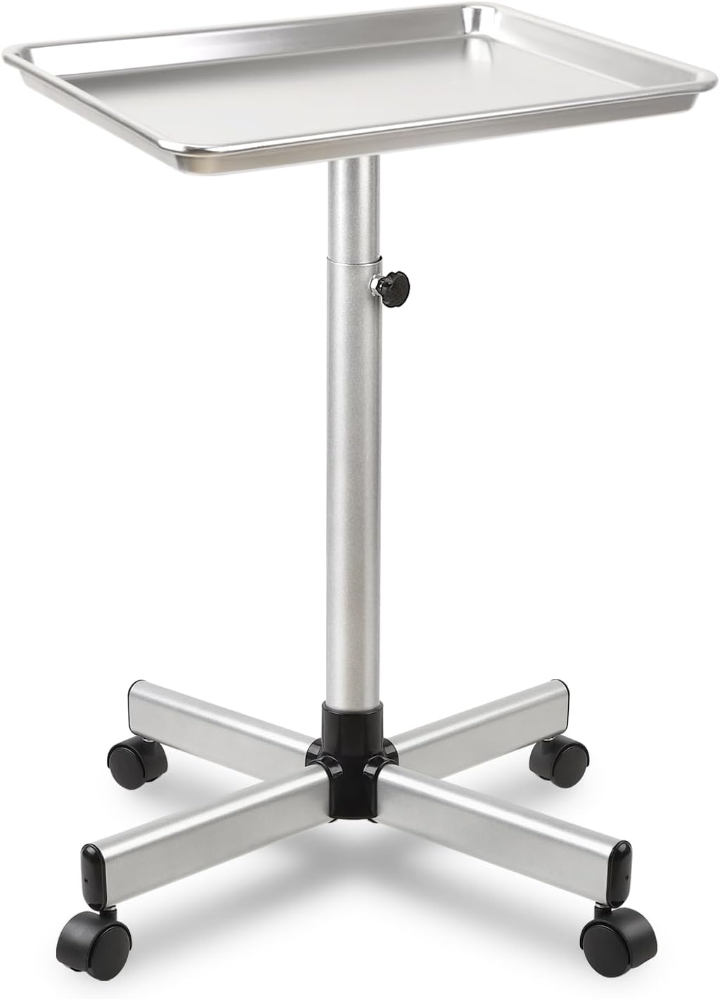 Salon Tray on Wheel, Metal Mayo Stand Tray, Use As Medical Tray, No-Rusting Rolling Tattoo Tray, Adjustable Hair Stylist Tray(Silver)