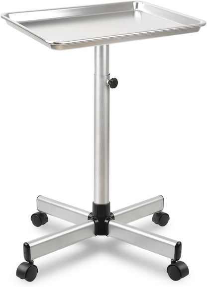 Salon Tray on Wheel, Metal Mayo Stand Tray, Use As Medical Tray, No-Rusting Rolling Tattoo Tray, Adjustable Hair Stylist Tray(Silver)