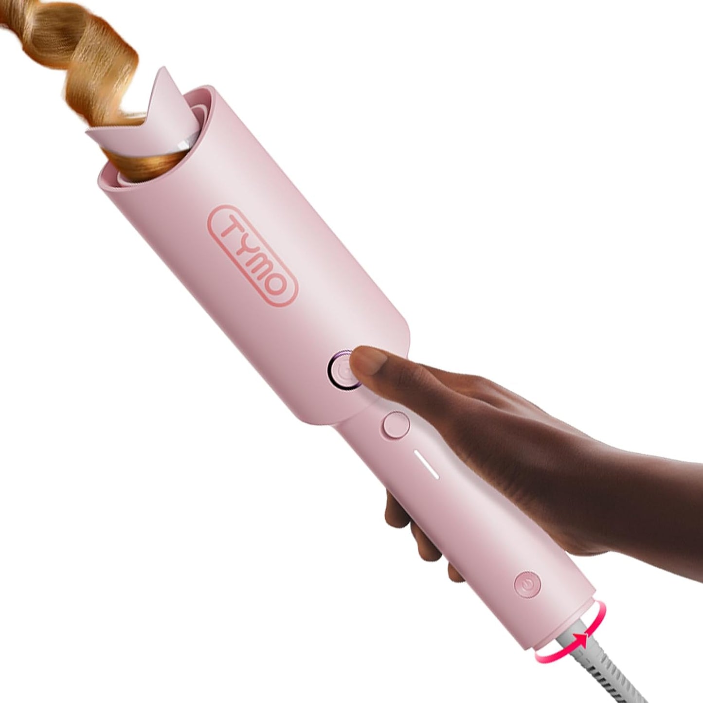 TYMO Automatic Rotating Curling Iron, TYMO CURLPRO Beach Waves Hair Curler 500 Million Ionic Curling Wand, Dual Voltage, Portable Lightweight for Travel, Ceramic Coating, 1 Inch, Pink