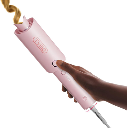 TYMO Automatic Rotating Curling Iron, TYMO CURLPRO Beach Waves Hair Curler 500 Million Ionic Curling Wand, Dual Voltage, Portable Lightweight for Travel, Ceramic Coating, 1 Inch, Pink