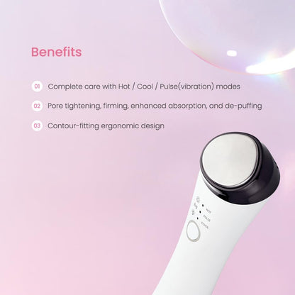 Depuffing Wand, Hot & Cool Face Massager with Thermal Cryo Vibration Welo 3-in-1 facial massager with 42°C heat, 6°C cooling and pulse vibration for depuffing, pore care and daily skincare