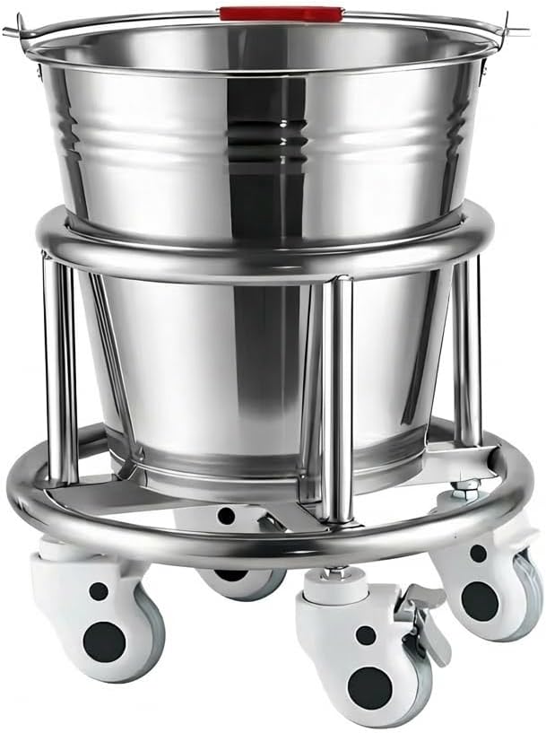 Stainless Steel Kick Bucket with Rolling Stand - Large 18 Quart Capacity, Removable Bason, Quiet Casters, Durable Frame - Ideal for Medical, Surgical, and Cleaning Use
