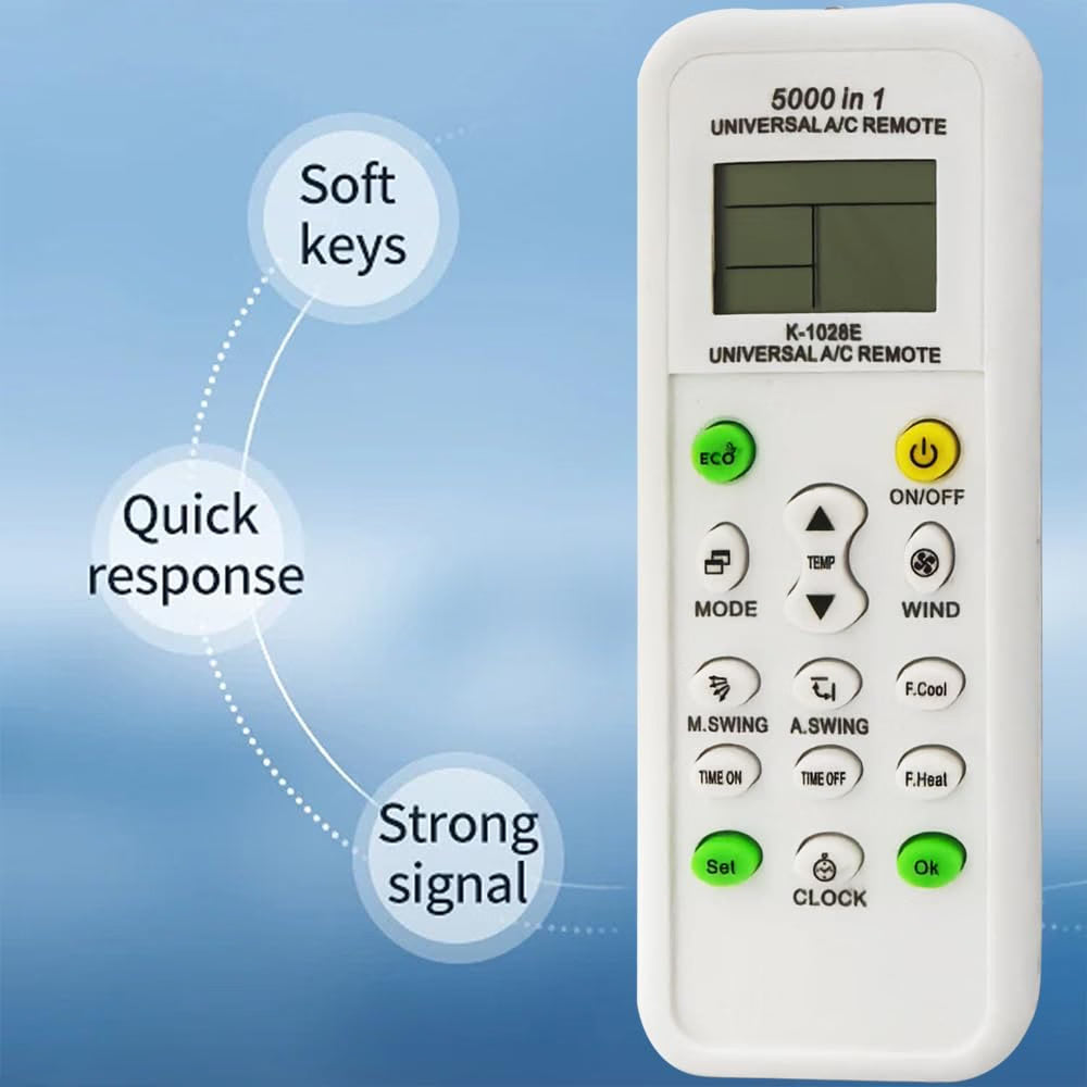 HyperionFlo Essentials Universal AC Remote Control, 5000-in-1 Multi-Brand Compatible K-1028E Model with LCD Display