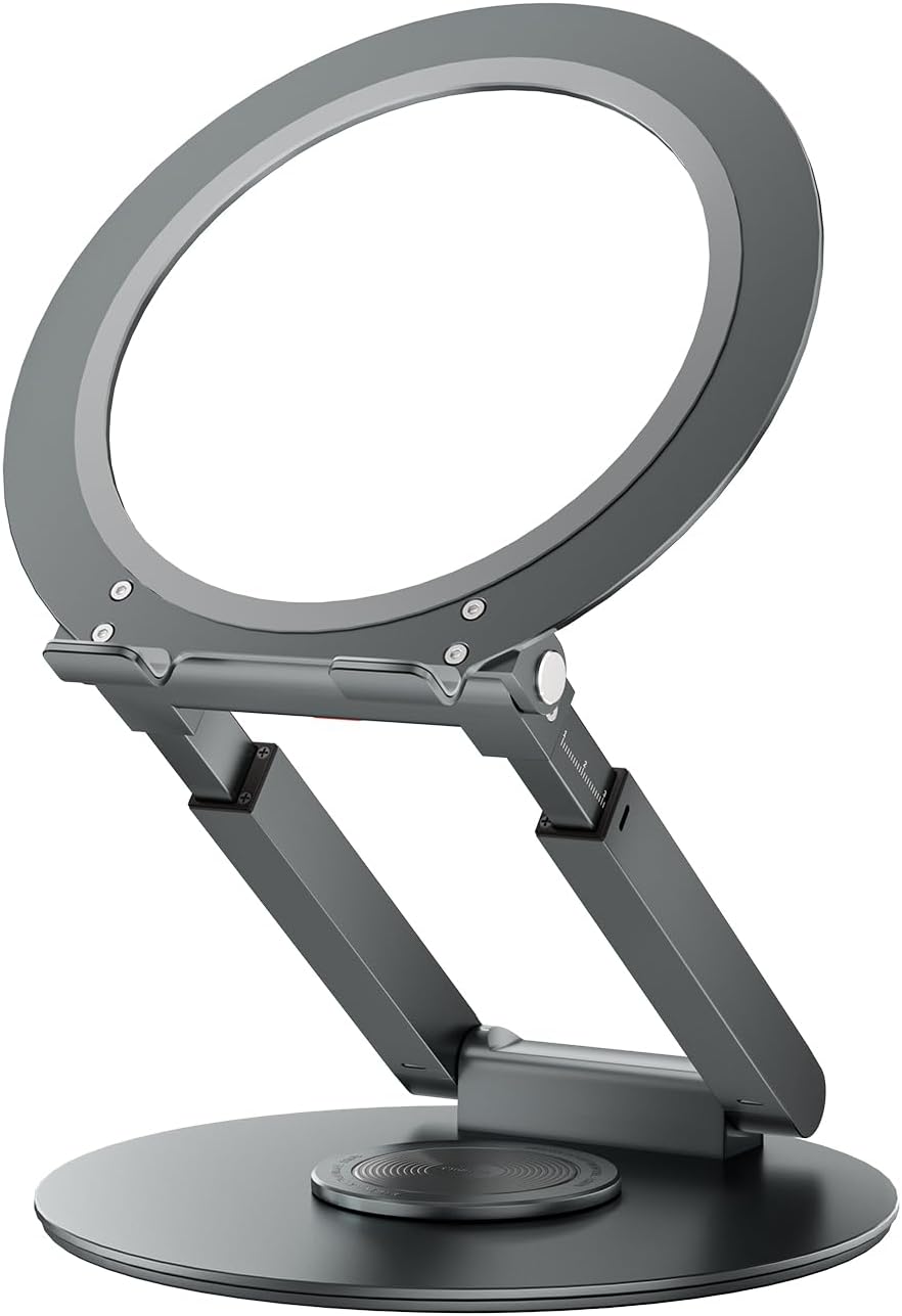 Telescopic Laptop Stand with 360° Rotation, Adjustable Height & Tilt Swivel Laptop Riser, Ergonomic Standing Desk Converter for 10-17" MacBook Pro/Air, Dell, HP – Supports up to 22lbs (Gray)