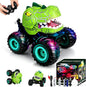 Drefirsa Dinosaur Monster Truck RC Car for Kids Ages 4-7, Remote Control Stunt Car with 360° Spin, 90° Two-Wheel Drive, Lights, Smoke Spray & Music, Green