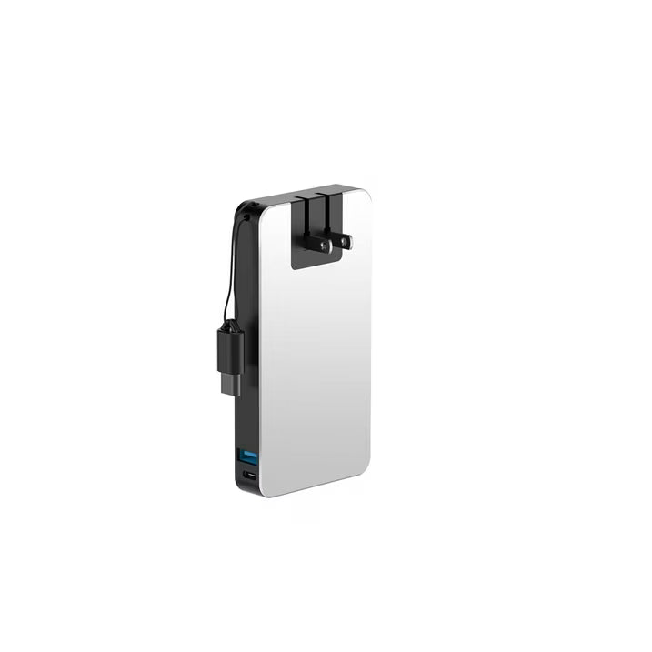 Tech Squared 10,000mAh Power Bank with Built-In USB-C Cable, AC Wall Plug, USB-A & USB-C Ports, LCD Battery Display & Lightning Adapter