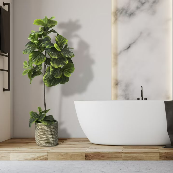 Faux 60" Fig Floor Plant in Roped Basket