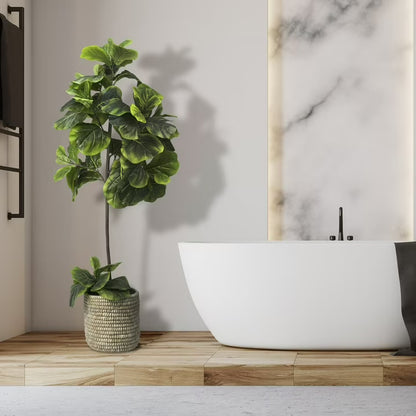 Faux 60" Fig Floor Plant in Roped Basket