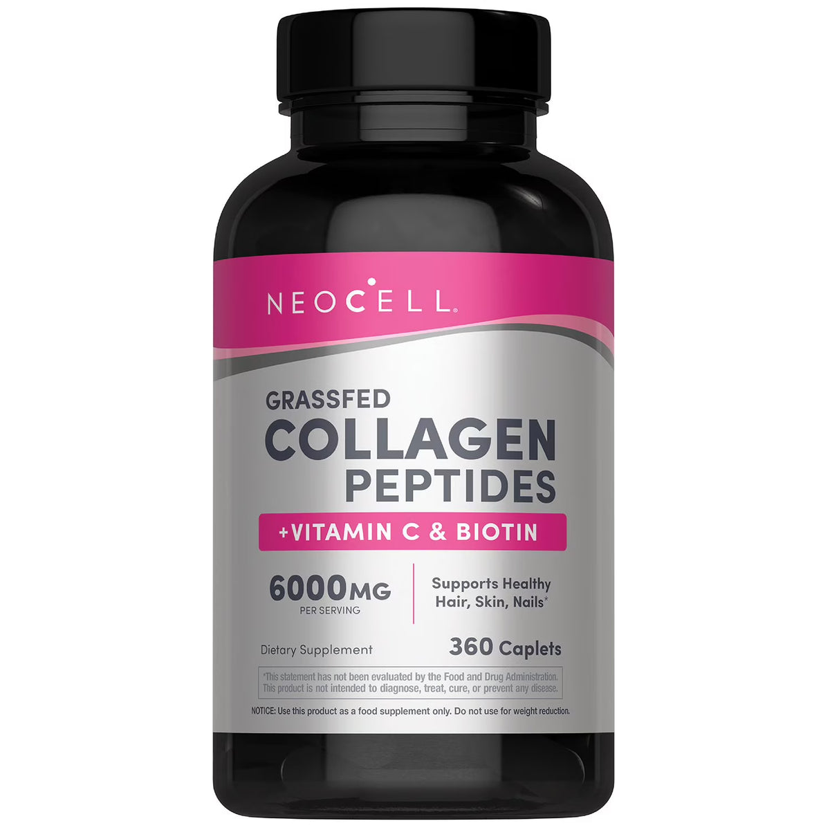 NeoCell Grassfed Collagen Peptides + Vitamin C & Biotin Caplets, 360 Count, 6,000 mg Collagen Peptides with Vitamin C & Biotin
