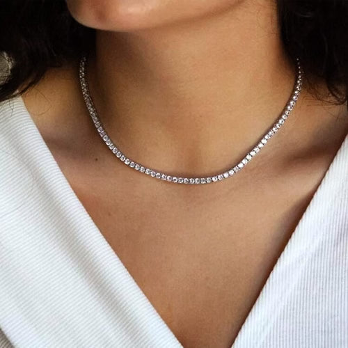 HAXIYA Tennis Necklace Bracelet Jewelry Set for Women, 4-Piece Silver Plated Brass Jewelry Set with Cubic Zirconia Necklace, Bracelet, Earrings & Adjustable Ring, Bridal Wedding Jewelry