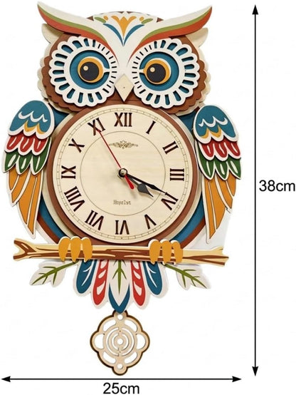 GryGooy Wooden Pendulum Clock Model Kit | 26-Piece Owl 3D Wooden Puzzle with Moving Clock Mechanism, DIY Wall Decor for Living Room & Study