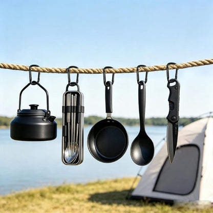 Oupeng sky Heavy-Duty Carabiner Clips, 6-Pack with Key Rings, 2.5-Inch Iron D-Shaped Keychain Clips for Camping, Hiking, Backpacking & Outdoor Gear, Black