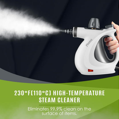 Phueut Pressurized Handheld Multi-Surface Natural Steam Cleaner with 12 pcs Accessories, Multi-Purpose Steamer for Home Use, Steamer for Cleaning Floor, Upholstery, Grout and Car (Grey)
