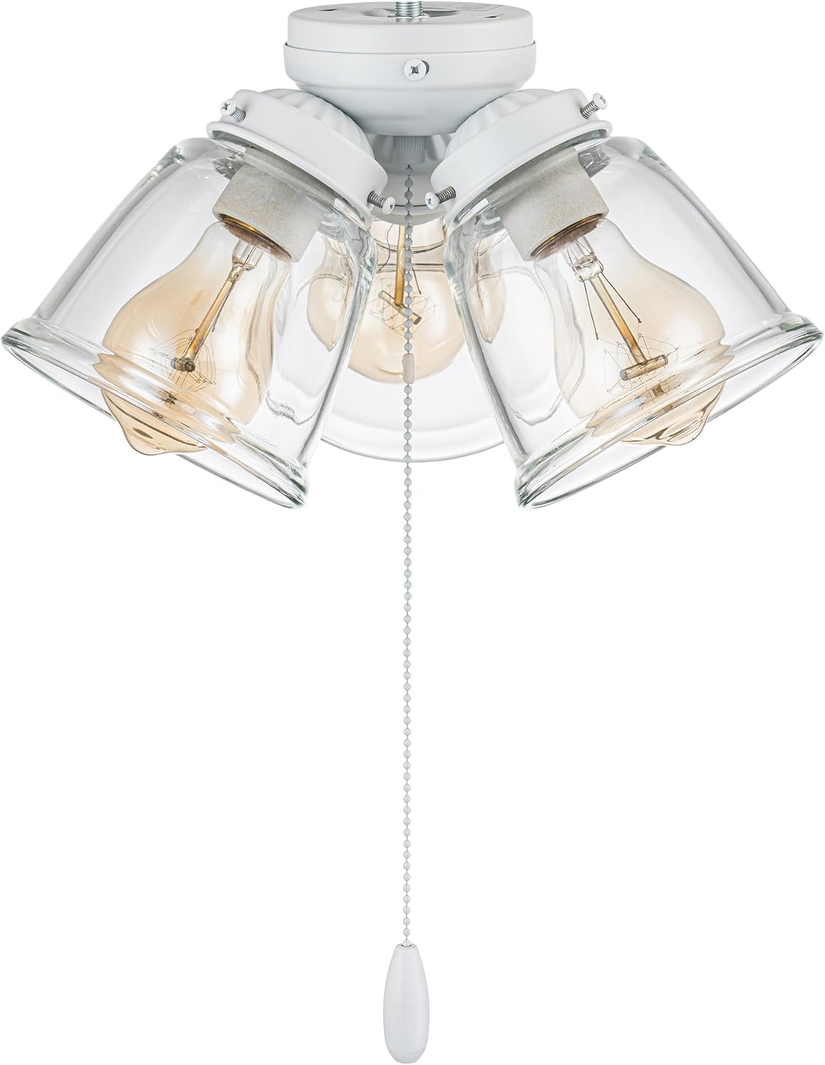 Aspen Creative 22013-1, Three-Light Ceiling Fan Light Kit with Pull Chain, Matte White Finish with Clear Glass Shades, 13-1/8" Diameter x 6-3/4" Height