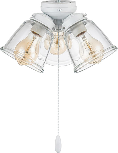 Aspen Creative 22013-1, Three-Light Ceiling Fan Light Kit with Pull Chain, Matte White Finish with Clear Glass Shades, 13-1/8" Diameter x 6-3/4" Height