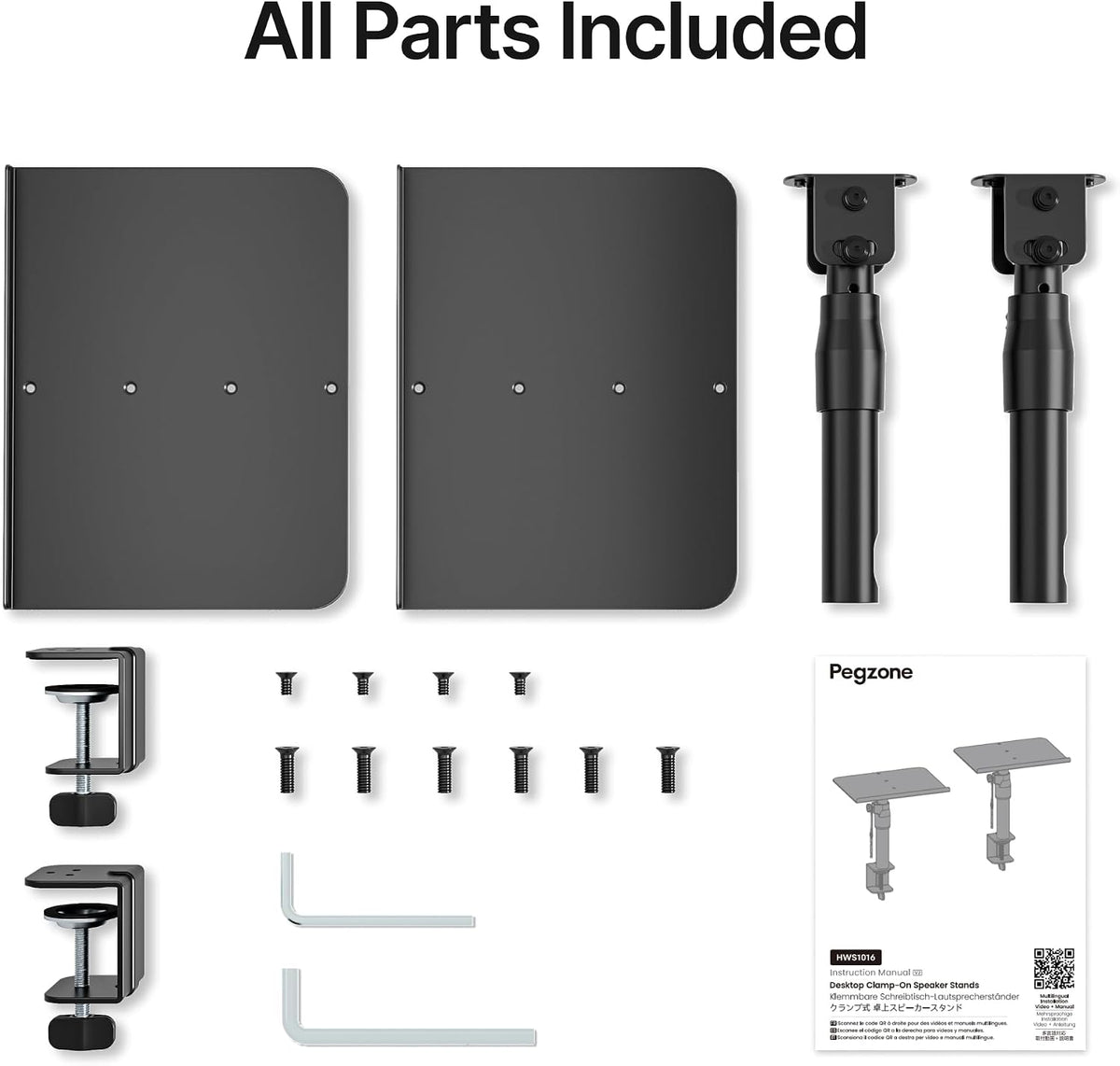 PEGZONE Clamp-on Speaker Stand Pair Heavy-Duty Desktop Speaker Mount Black