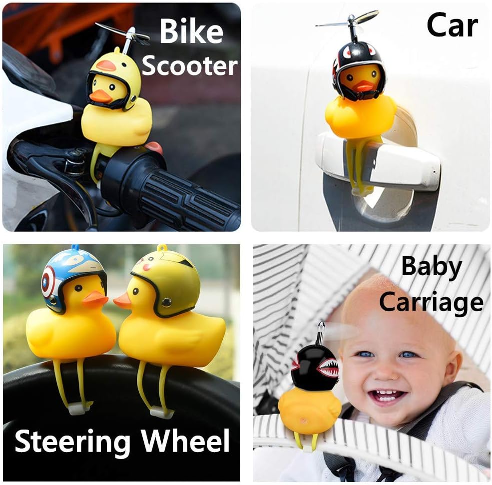 NEKRASH Duck Bike Bell with LED Light, Cute Rubber Duck Bicycle Horn for Kids & Adults, Propeller Handlebar Bell for Bikes, Scooters & Strollers, Shark