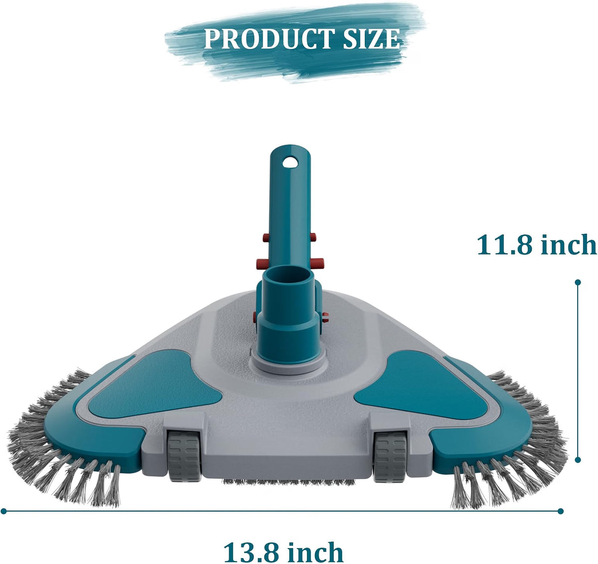 POOLWHALE Weighted Triangular Pool Vacuum Head with Brush, 13-Inch ABS Pool Cleaner with Wheels, Side Brushes & EZ Clip Handle, for Vinyl Liner, Above Ground & Inground Pools