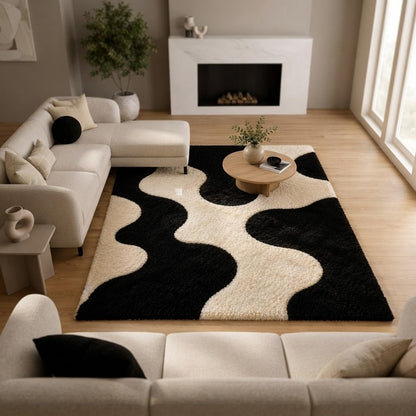 Hand-Tufted Wool Area Rug - Teal & WhiteBox Designed Abstract Pattern Carpet for Bedroom, Living Room, Dining Room, Hallway & Entryway Décor 12'x15'